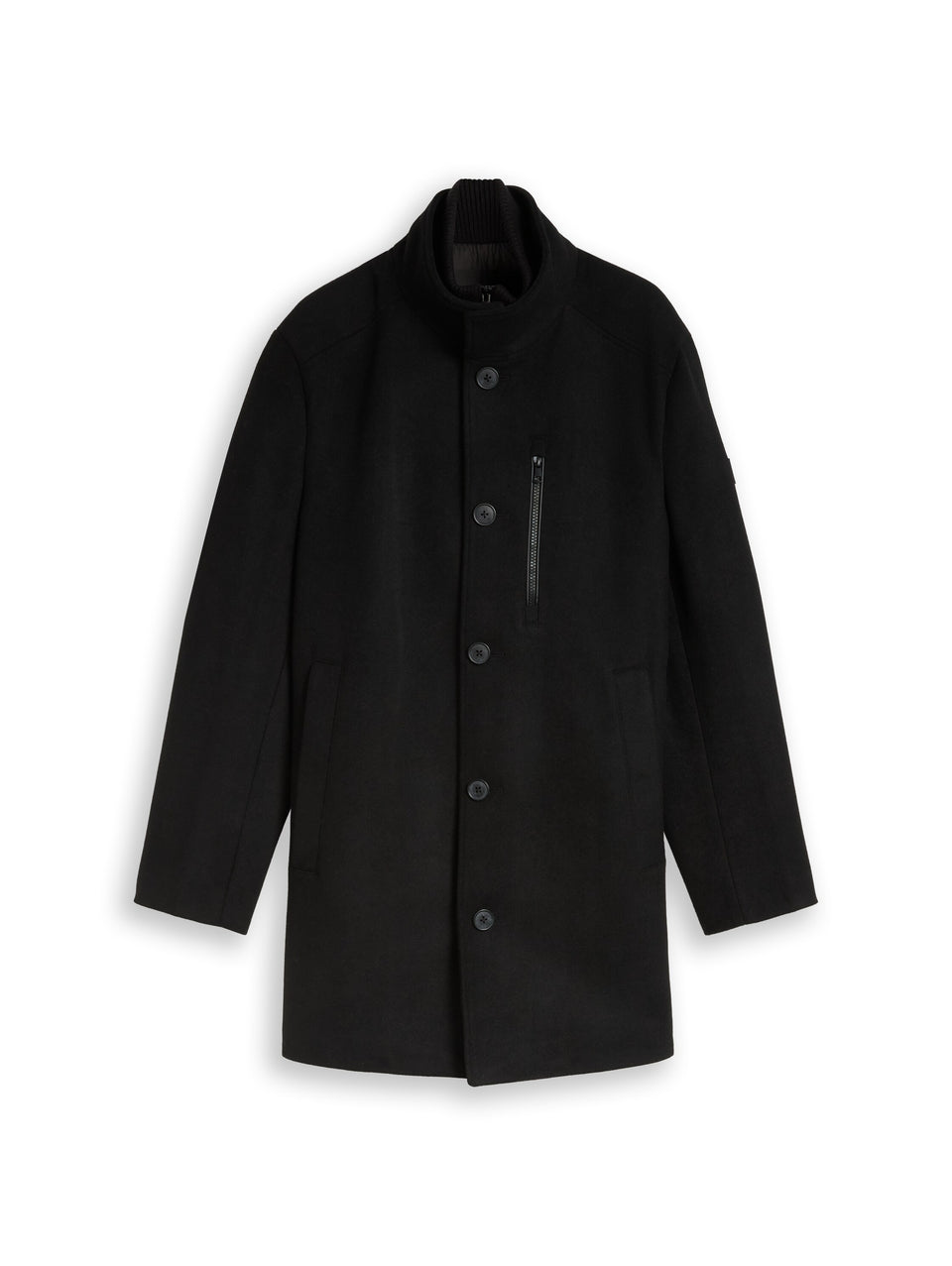 Wool Coat With Stand-Up Insert - Black