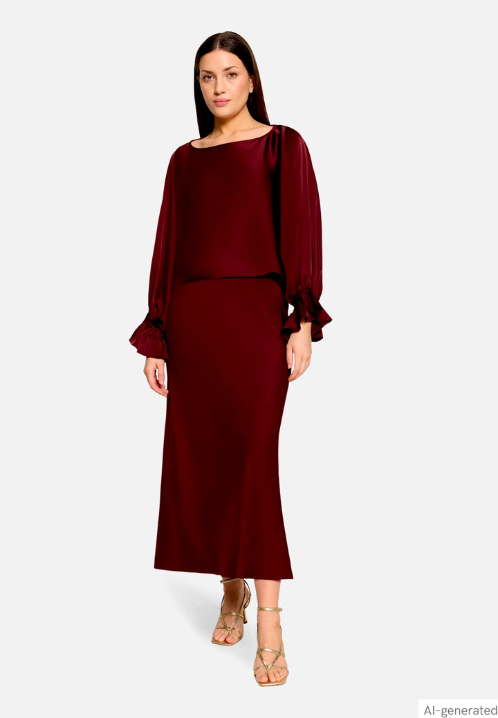 Calf-Length Satin Skirt