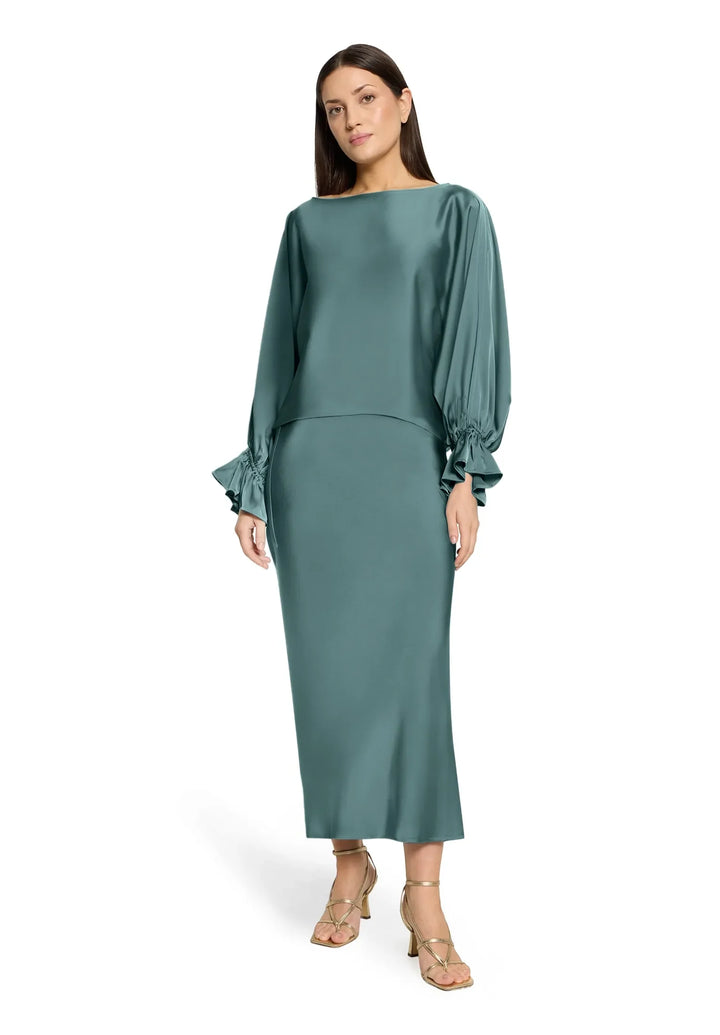 Calf-Length Satin Skirt