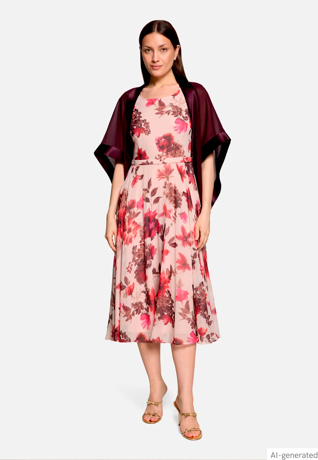 Chiffon Stole with 3/4 Sleeves