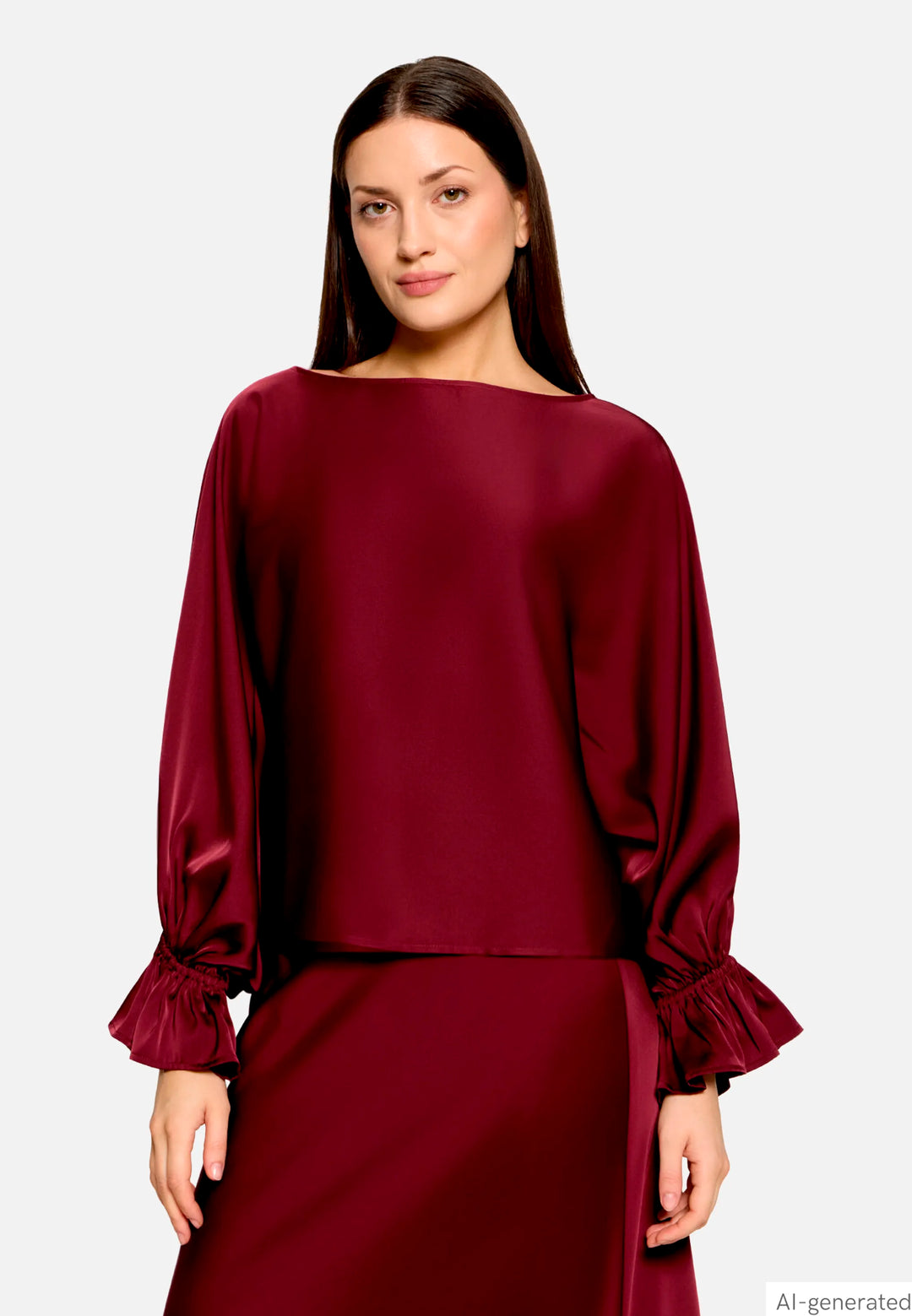 Satin Blouse with Batwing Sleeves