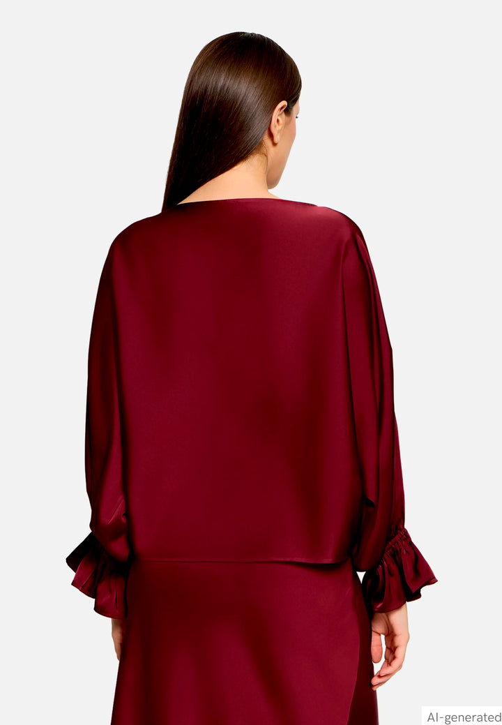 Satin Blouse with Batwing Sleeves