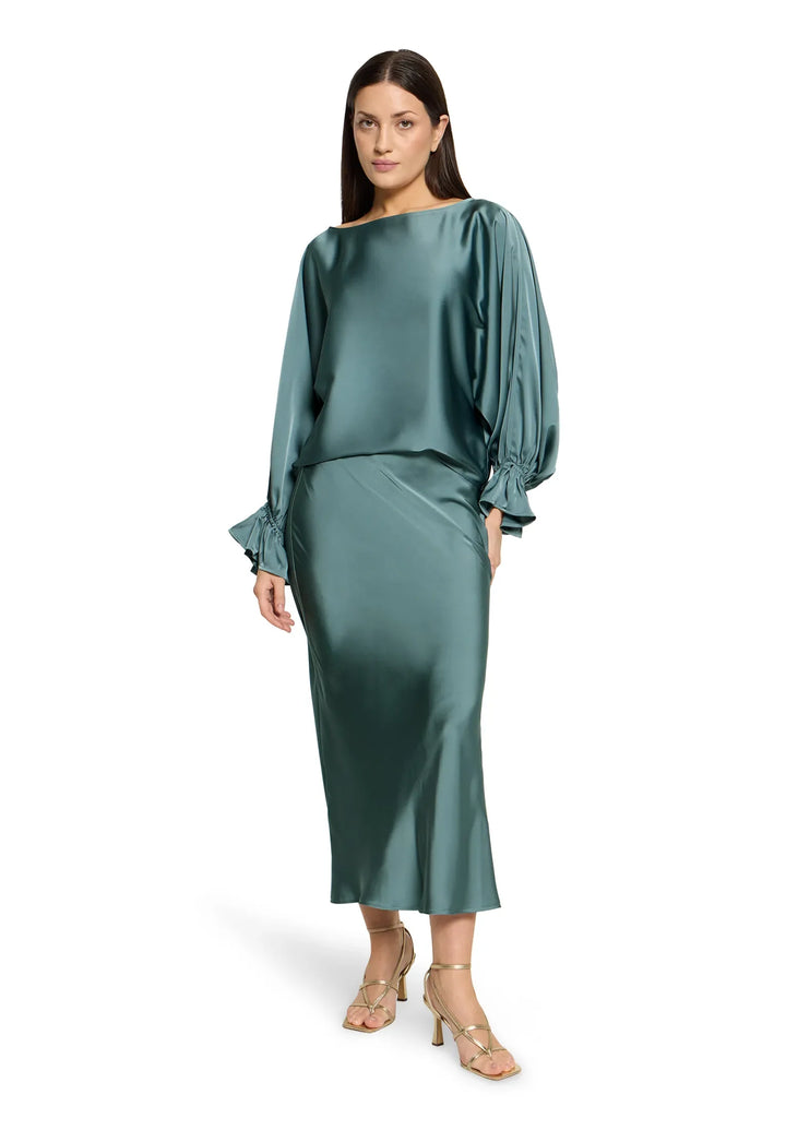 Satin Blouse with Batwing Sleeves