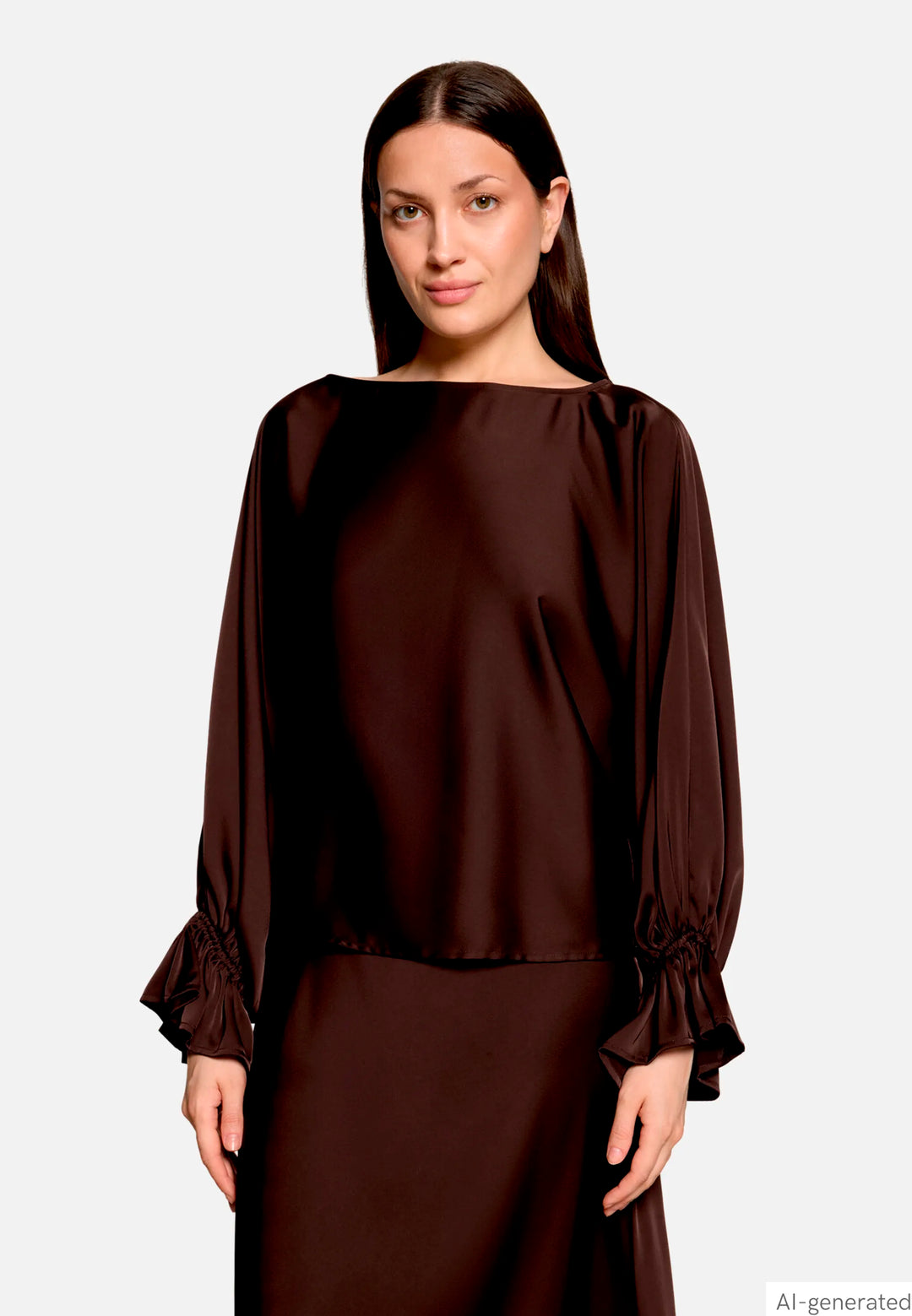 Satin Blouse with Batwing Sleeves