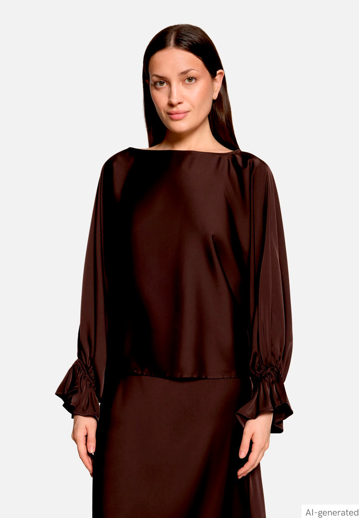 Satin Blouse with Batwing Sleeves