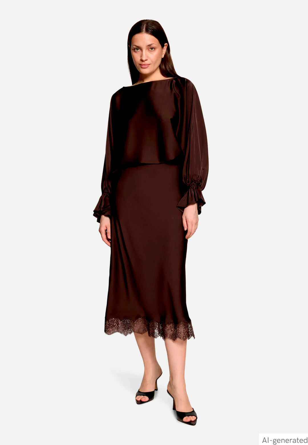 Satin Blouse with Batwing Sleeves