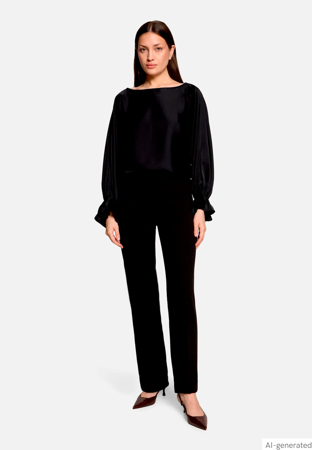 Satin Blouse with Batwing Sleeves