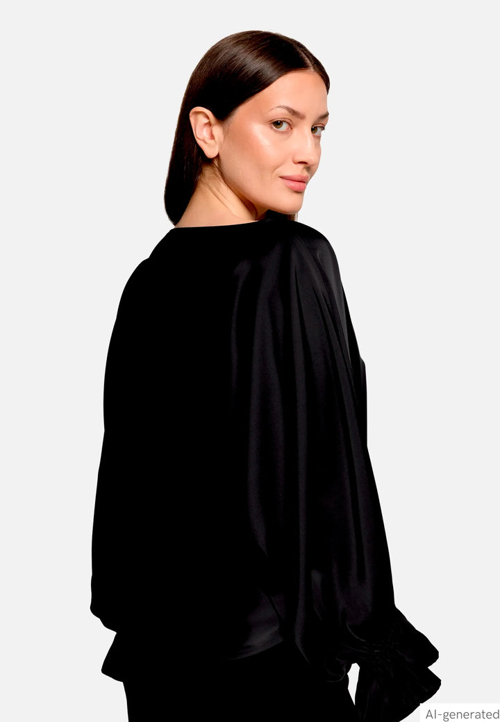 Satin Blouse with Batwing Sleeves