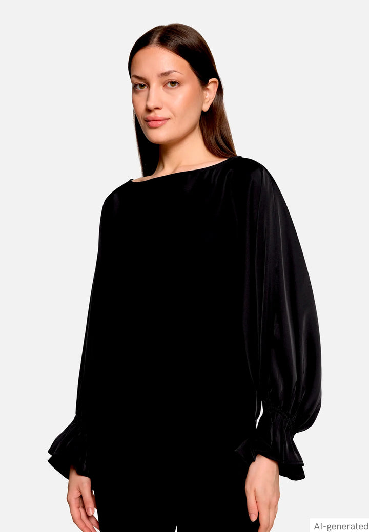Satin Blouse with Batwing Sleeves