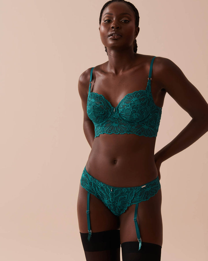 Unlined Full Coverage 2-tone Lace Bra - Pacific