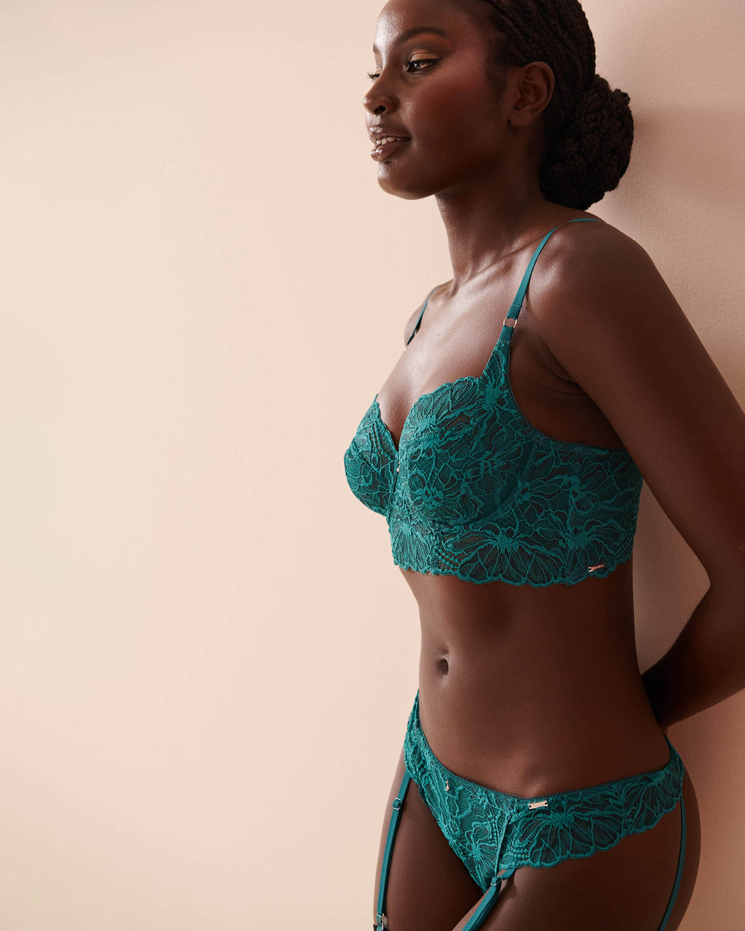 Unlined Full Coverage 2-tone Lace Bra - Pacific