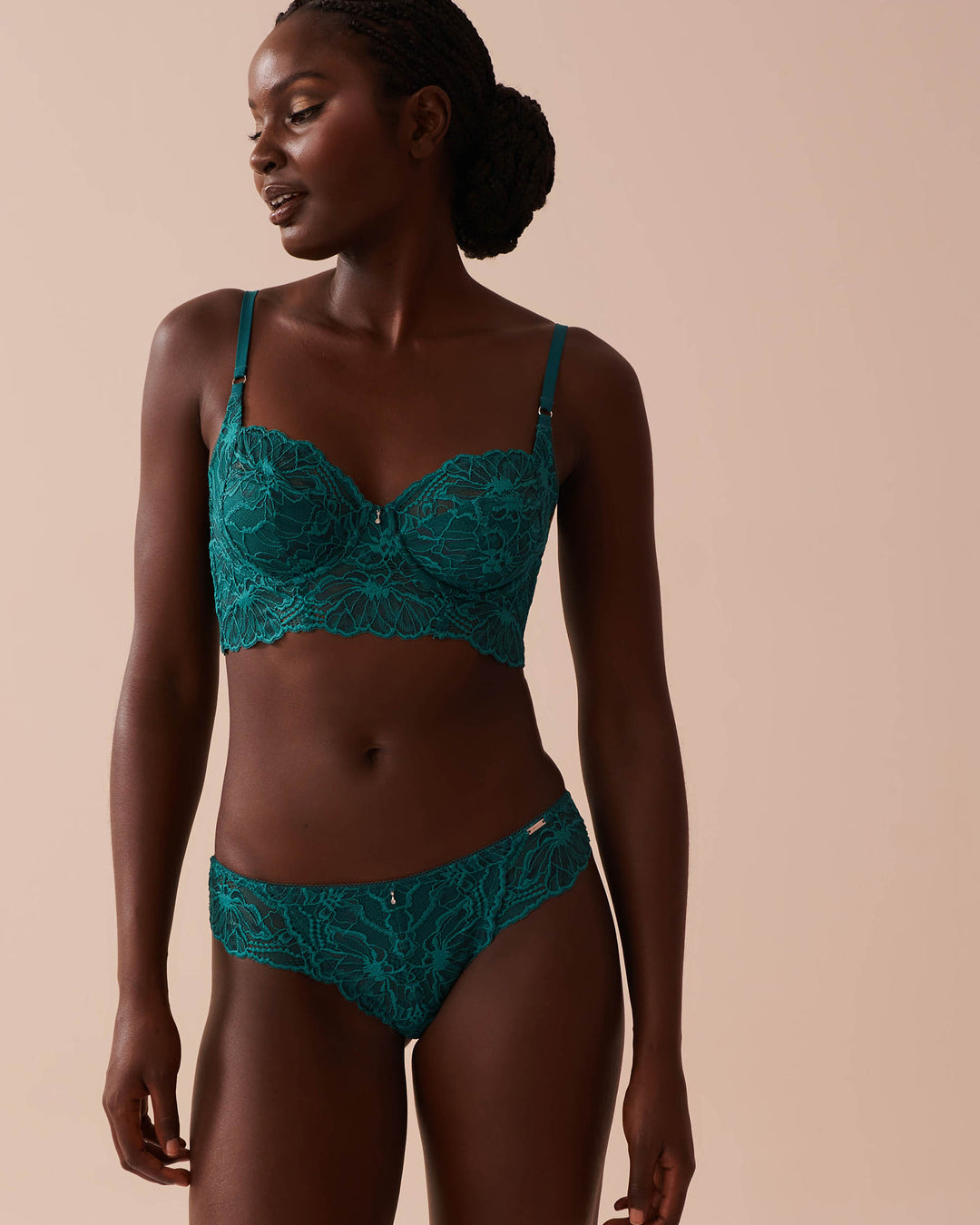 Unlined Full Coverage 2-tone Lace Bra - Pacific