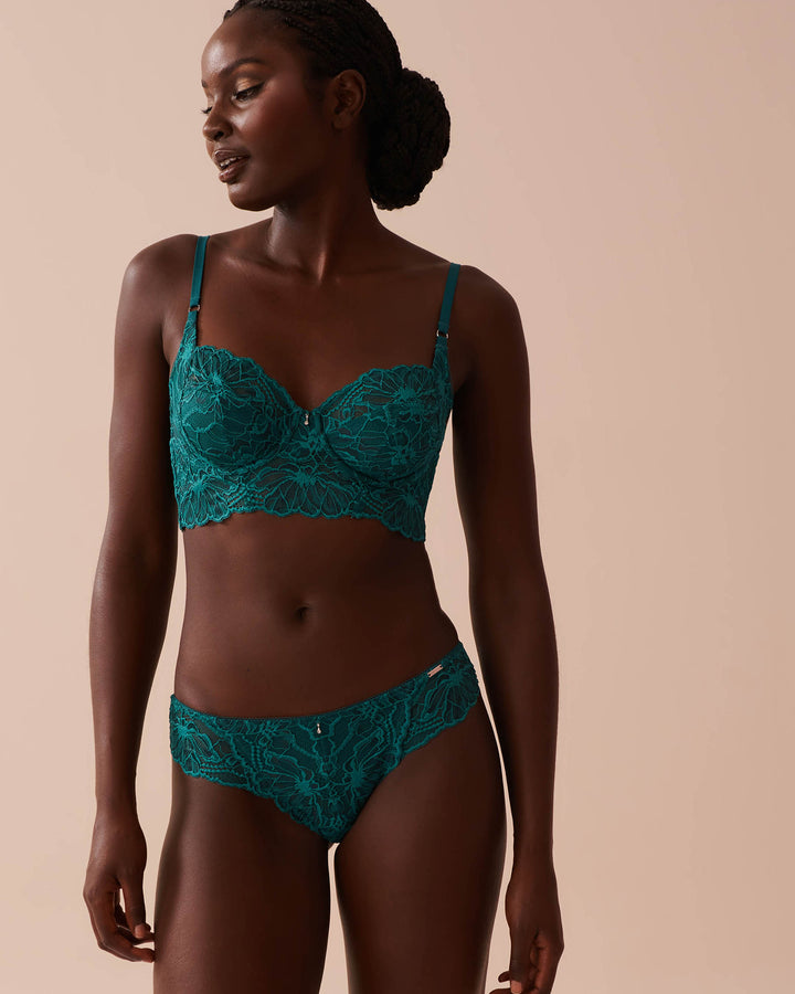 Unlined Full Coverage 2-tone Lace Bra - Pacific