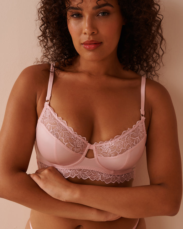 Unlined Shiny Microfiber and Mesh Bra - Pacific