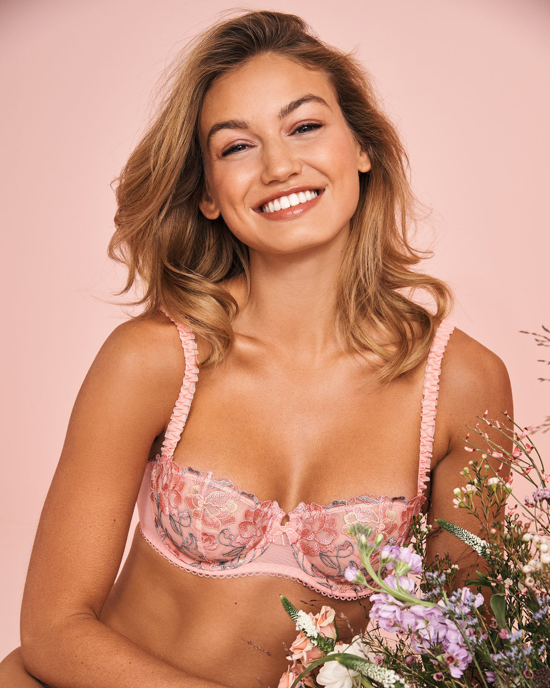 Unlined Balconette Bra - Peaches Multi Flower Emb