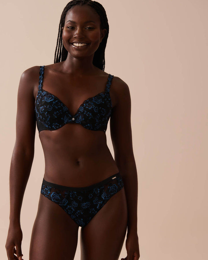Push-up Demi Bra - Black Roses Embroidery