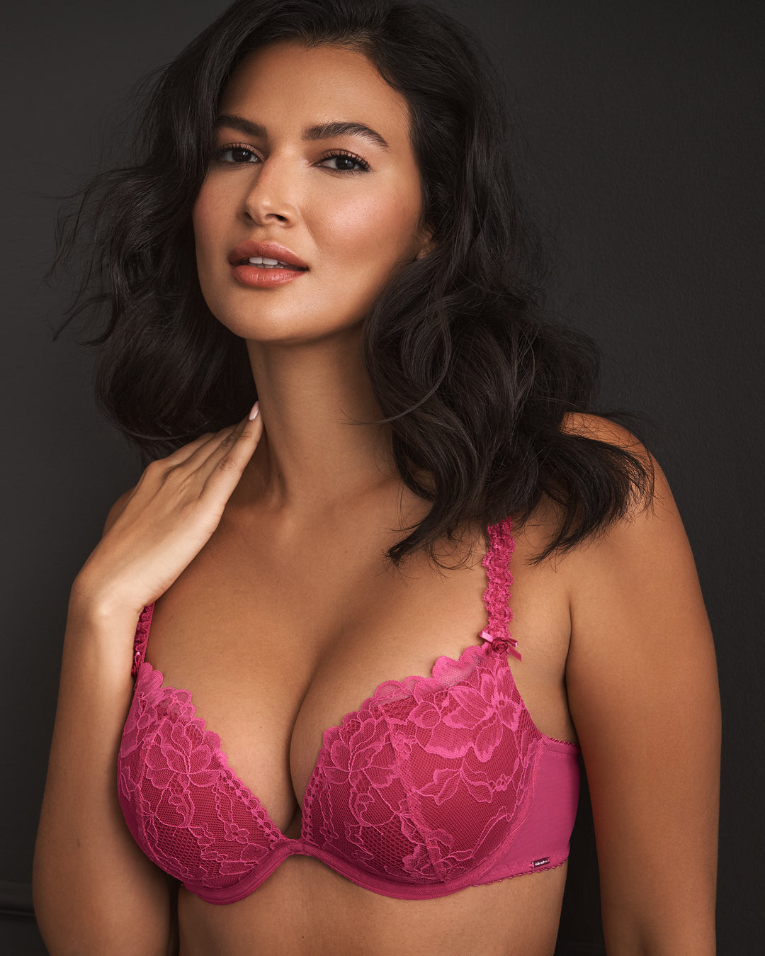 Pu Plnge Lace Mesh Bra - Pink