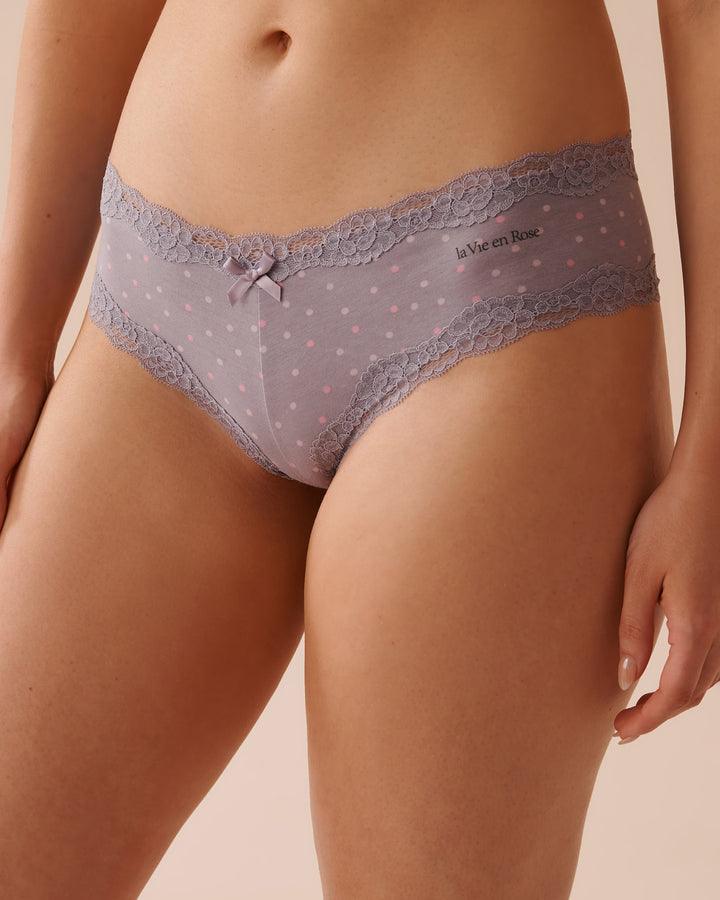 Cotton and Lace Trim Cheeky Panty - Multi Dots