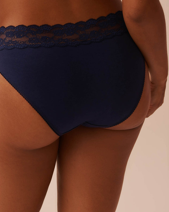 Cotton and Lace Band Bikini Panty - Evening Blue