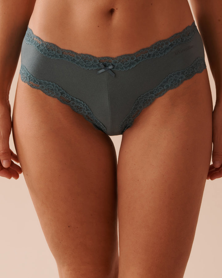 Cotton and Lace Trim Cheeky Panty - Blue Shadow