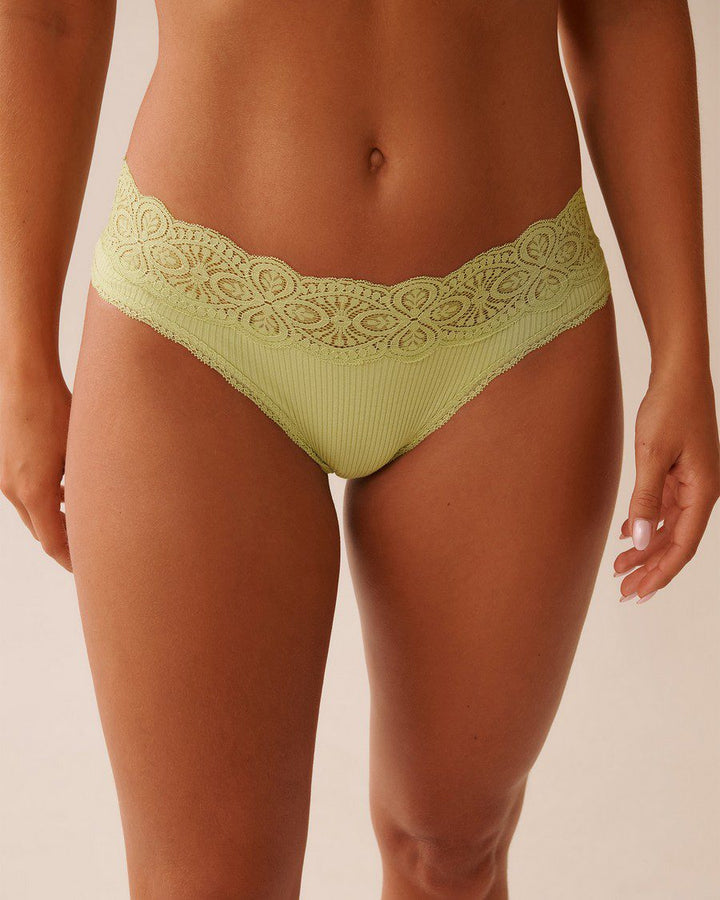 Lace Trim Ribbed Bikini Panty - Lint