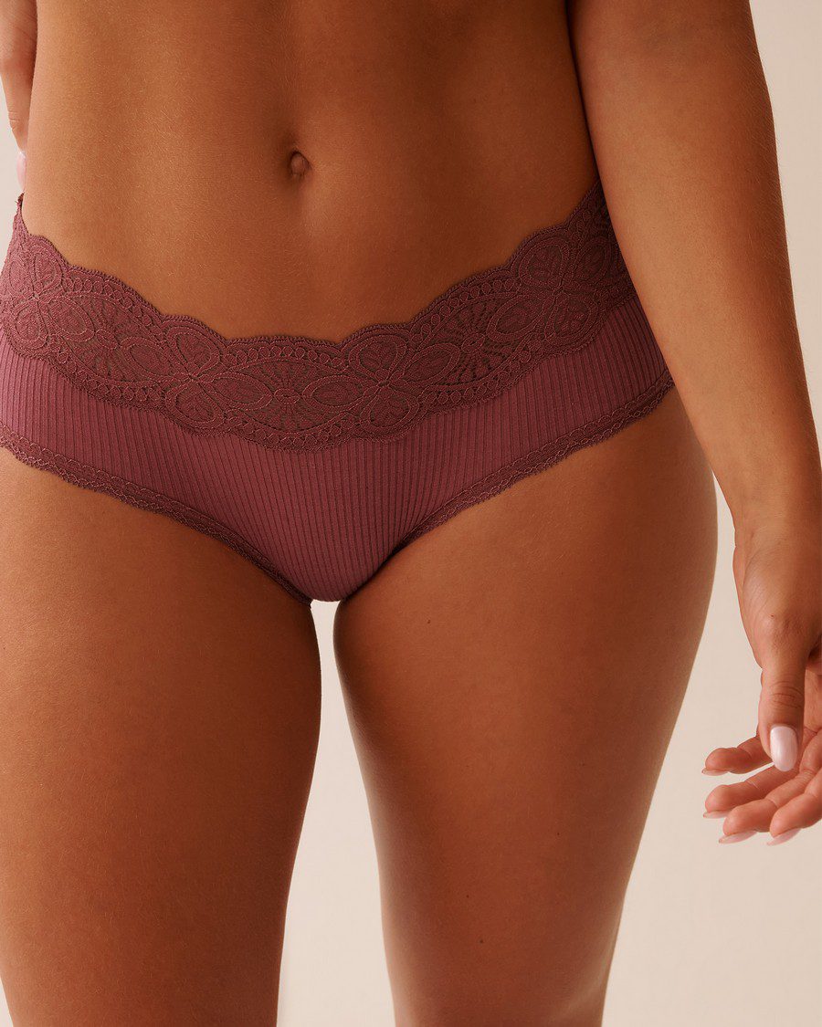 Lace Trim Ribbed Hiphugger Panty - Lint