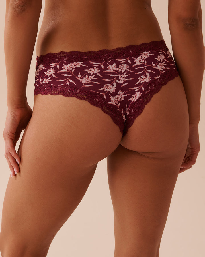Microfiber and Lace Trim Cheeky Panty - China Blue