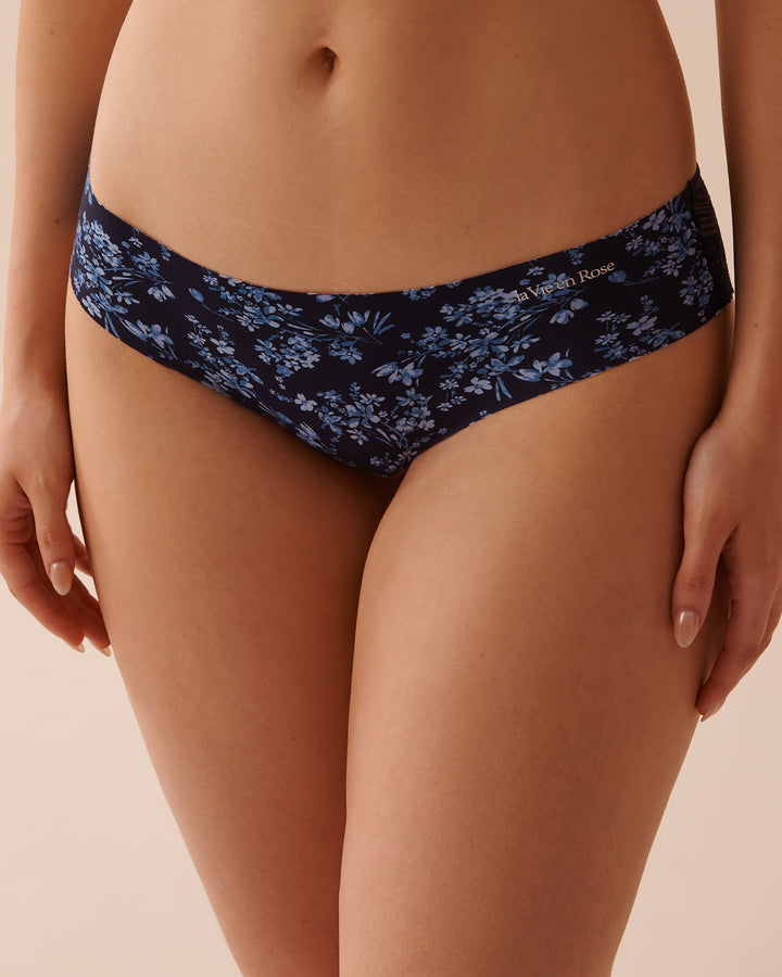 Microfiber and Lace Back Cheeky Panty - Navy Mist Floral
