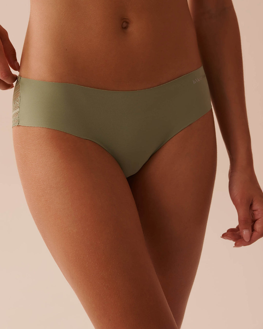 Microfiber and Lace Back Hiphugger Panty - China Blue