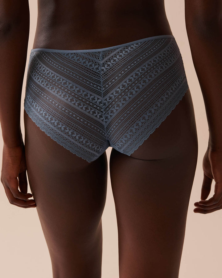 Microfiber and Lace Back Hiphugger Panty - China Blue