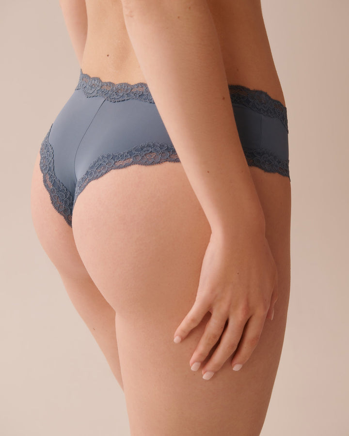 Microfiber and Lace Trim Cheeky Panty - Blue Mirage