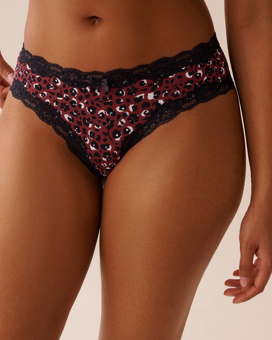 Microfiber and Lace Trim Cheeky Panty - Sun Dried Animal Ditsy
