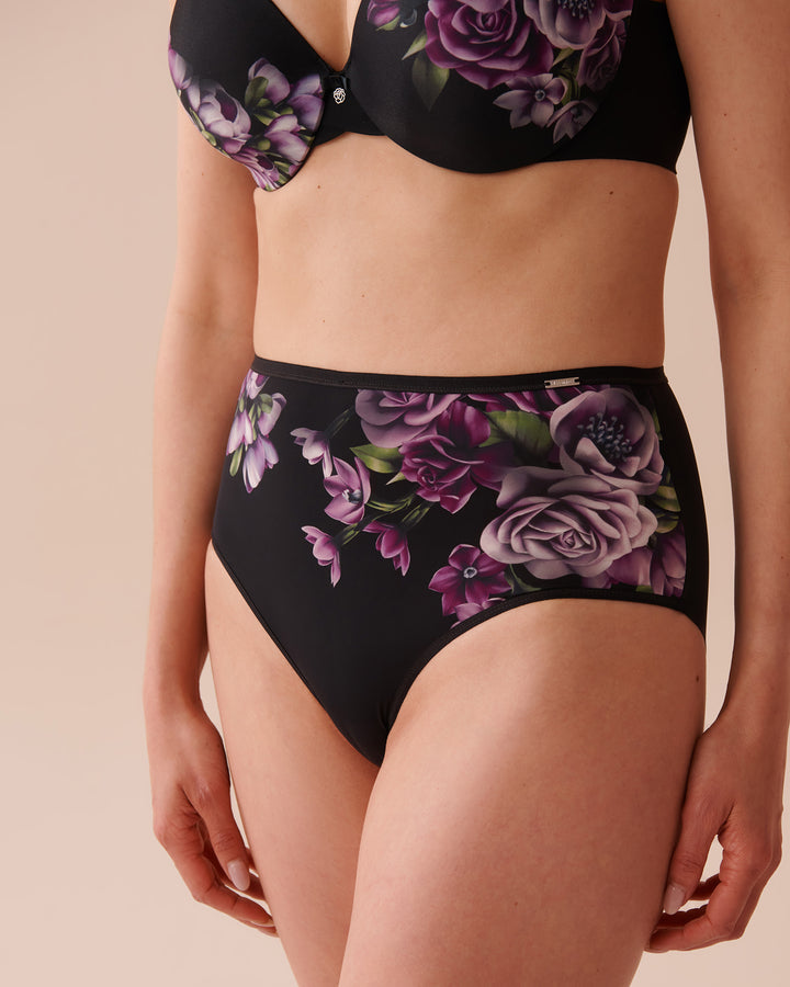 Microfiber Sleek Back High Waist Bikini Panty - Violine Flower