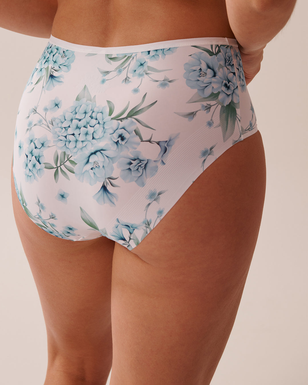 Microfiber Sleek Back High Waist Bikini Panty - Snow White Hydrangea