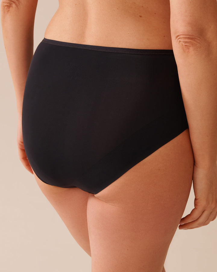 Microfiber Sleek Back High Waist Bikini Panty - Black Blue Garden