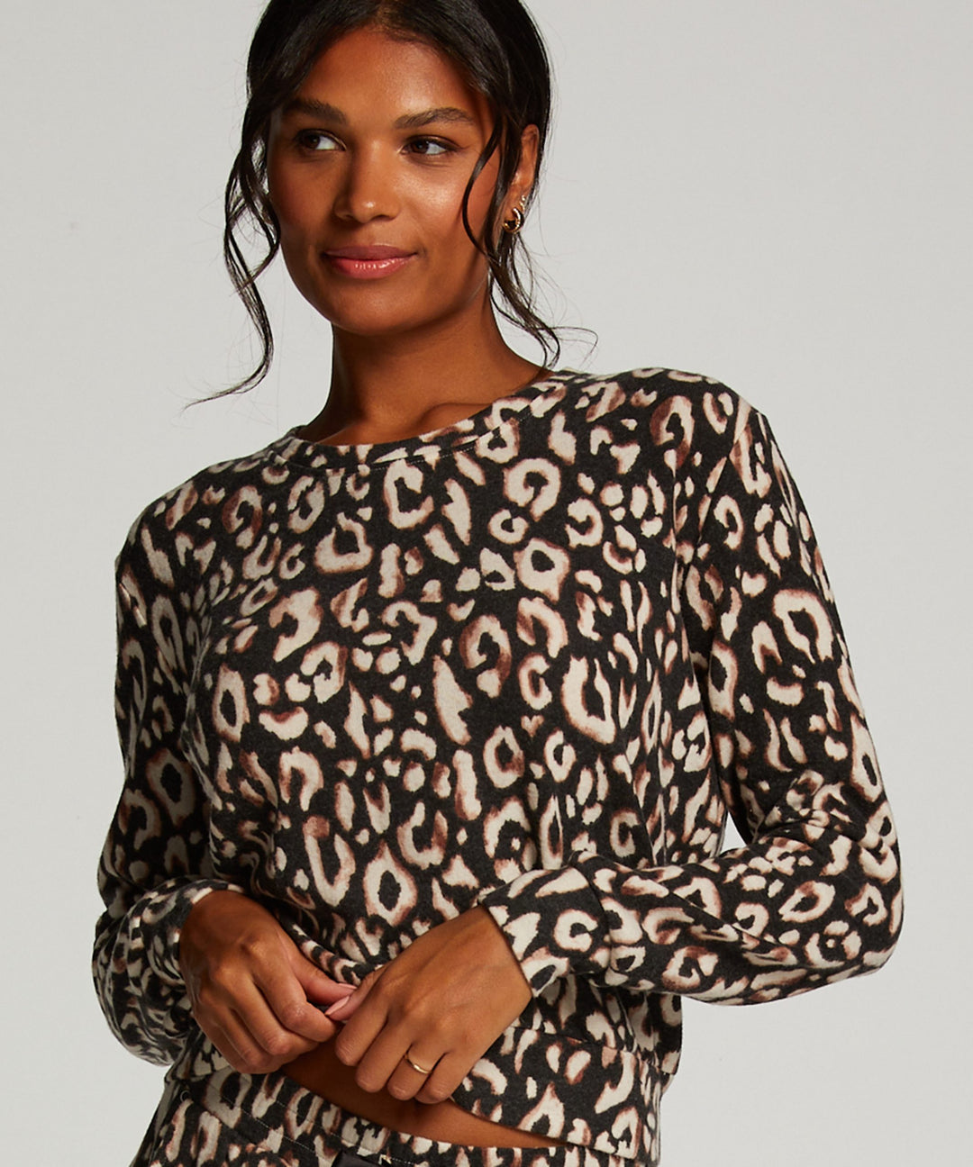 Top LS Brushed Jersey Leopard - Black
