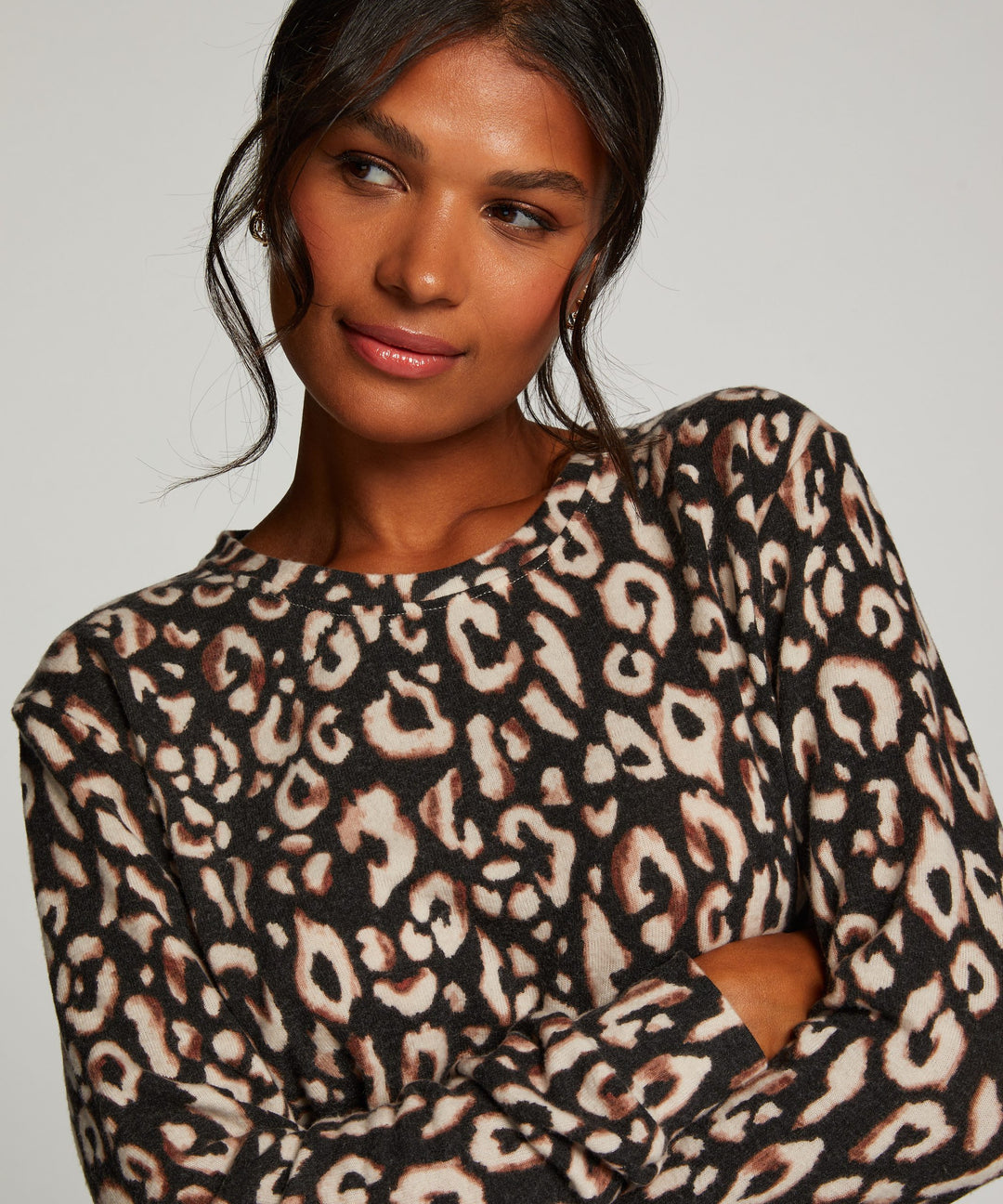 Top LS Brushed Jersey Leopard - Black
