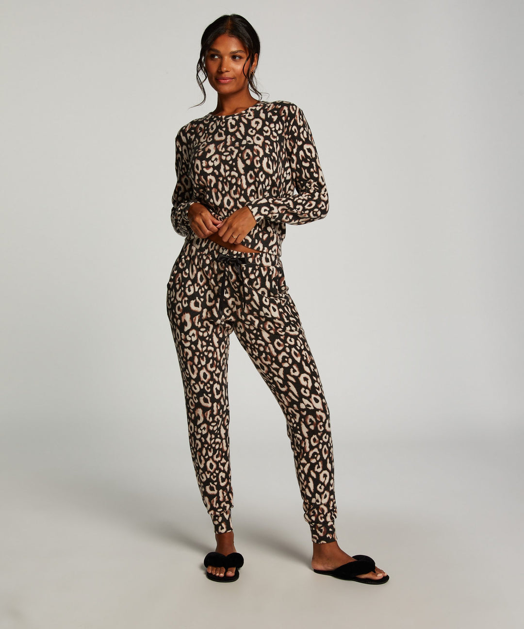 Top LS Brushed Jersey Leopard - Black