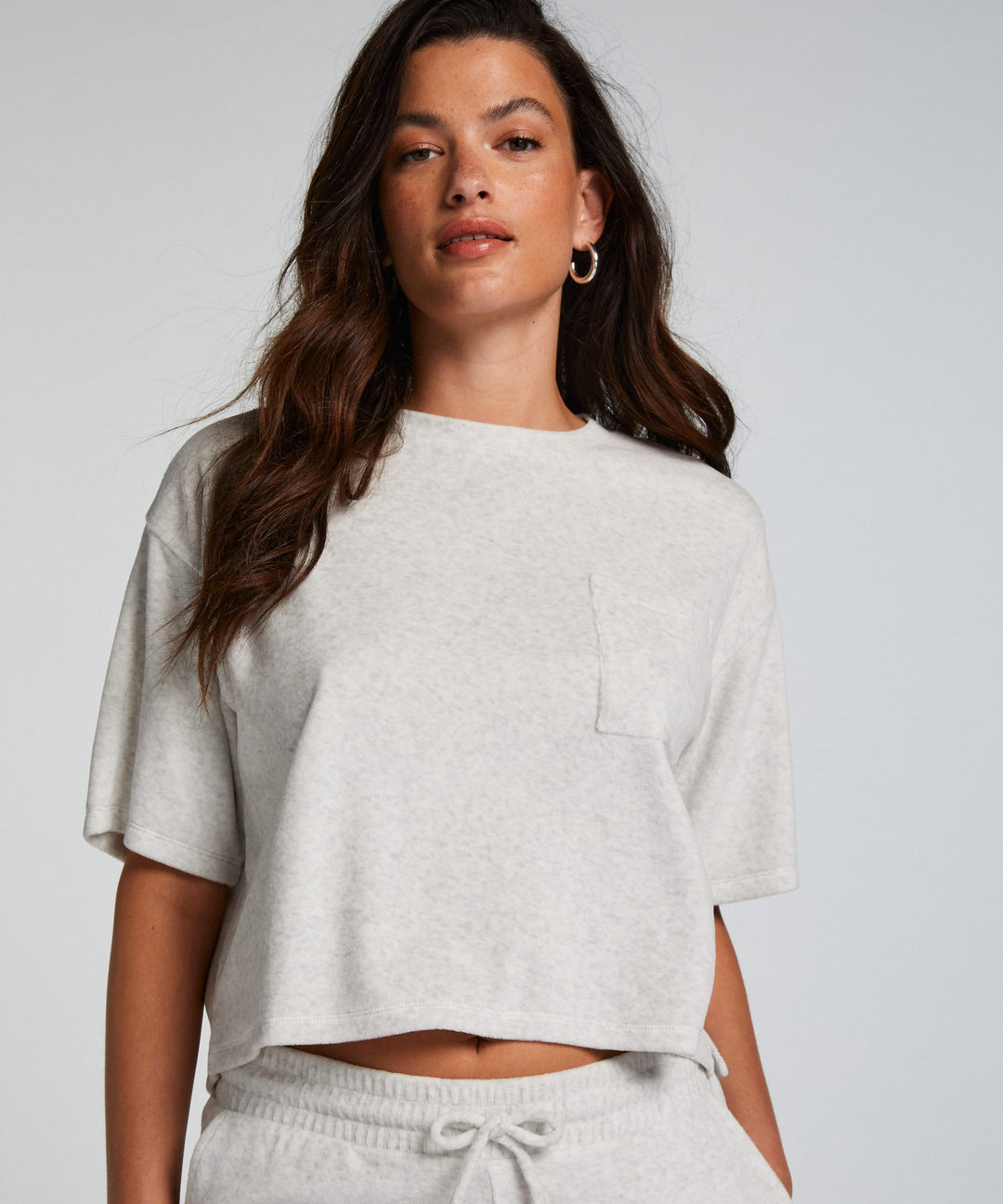 Top SS Cotton Velours - Light Grey Melange