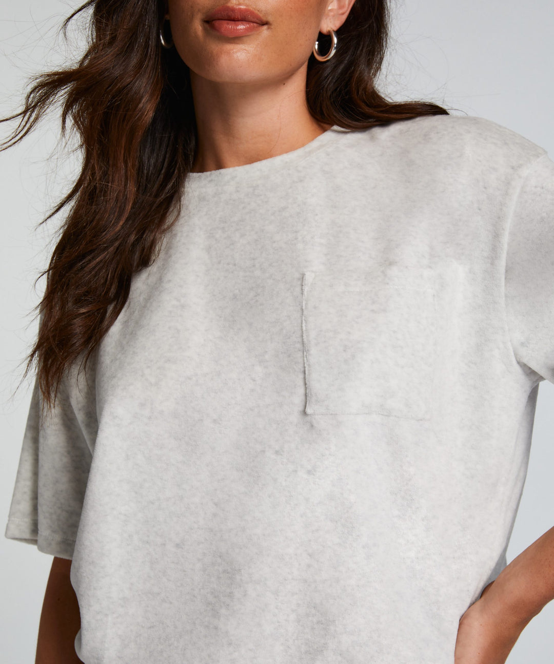Top SS Cotton Velours - Light Grey Melange