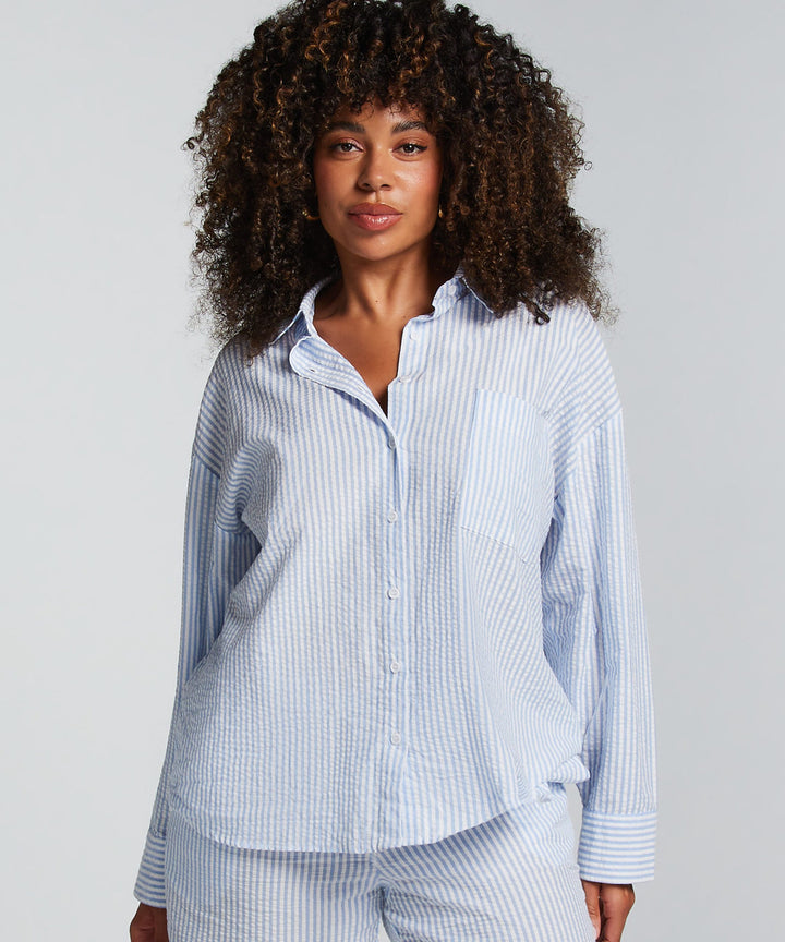 Jacket LS Seersucker Stripe - Soft Chambray