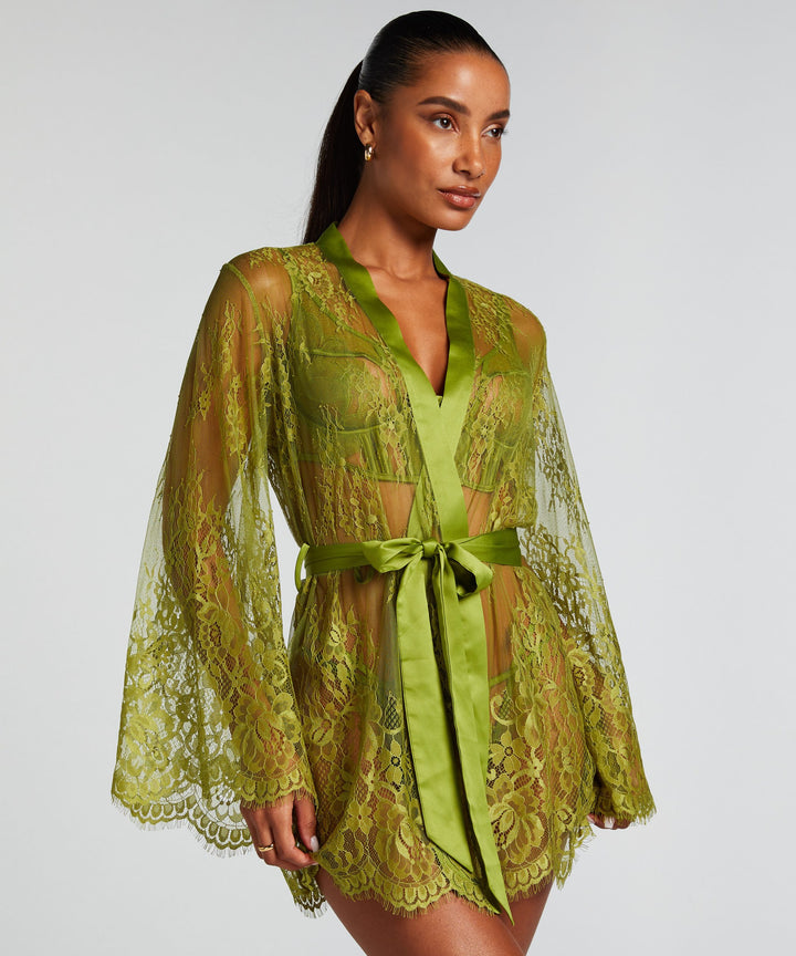 Kimono Allover Lace Isabella - Lima Bean Green
