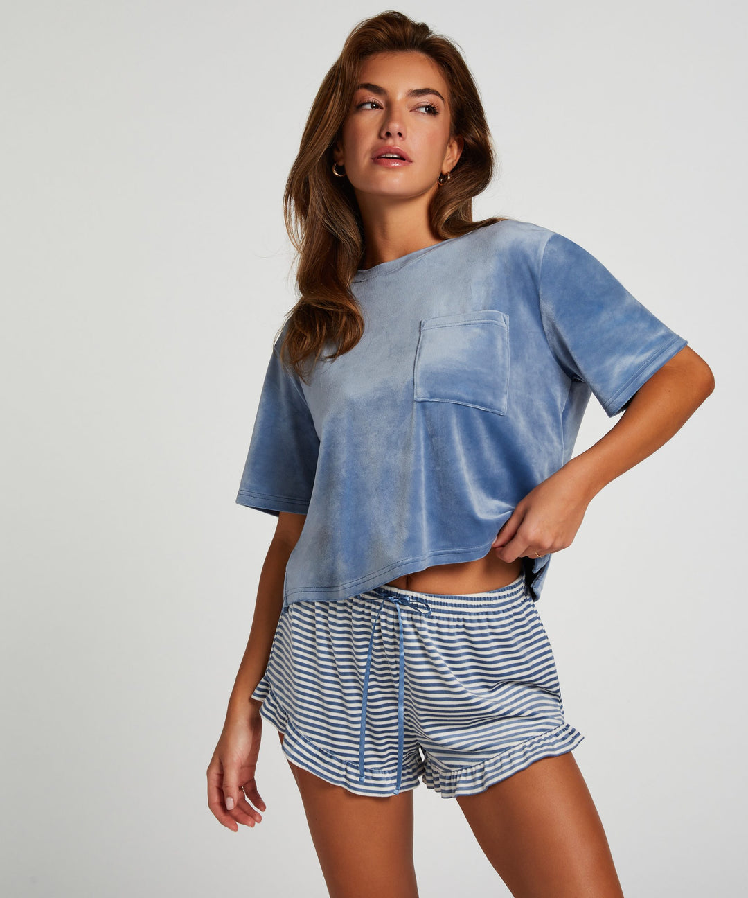 Short Velours Ruffle Stripe - Coronet Blue