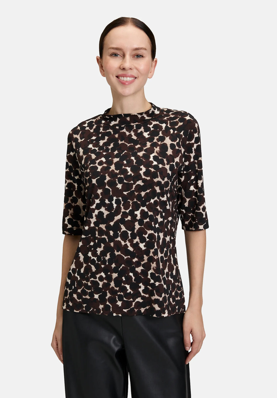 Print Shirt with Stand-Up Collar