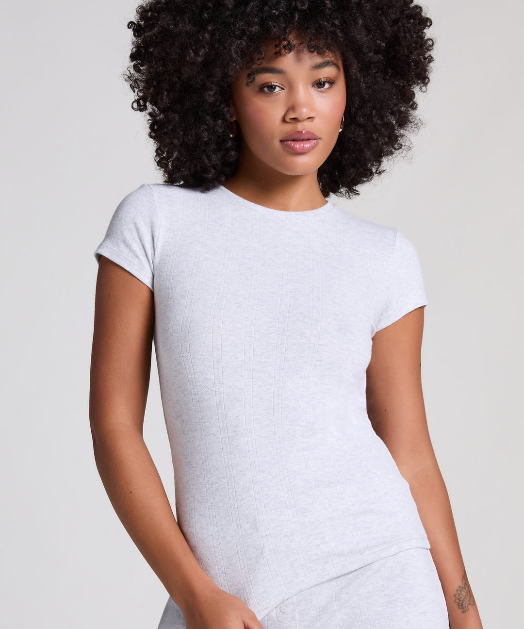 Pointelle Top - White Grey Melee