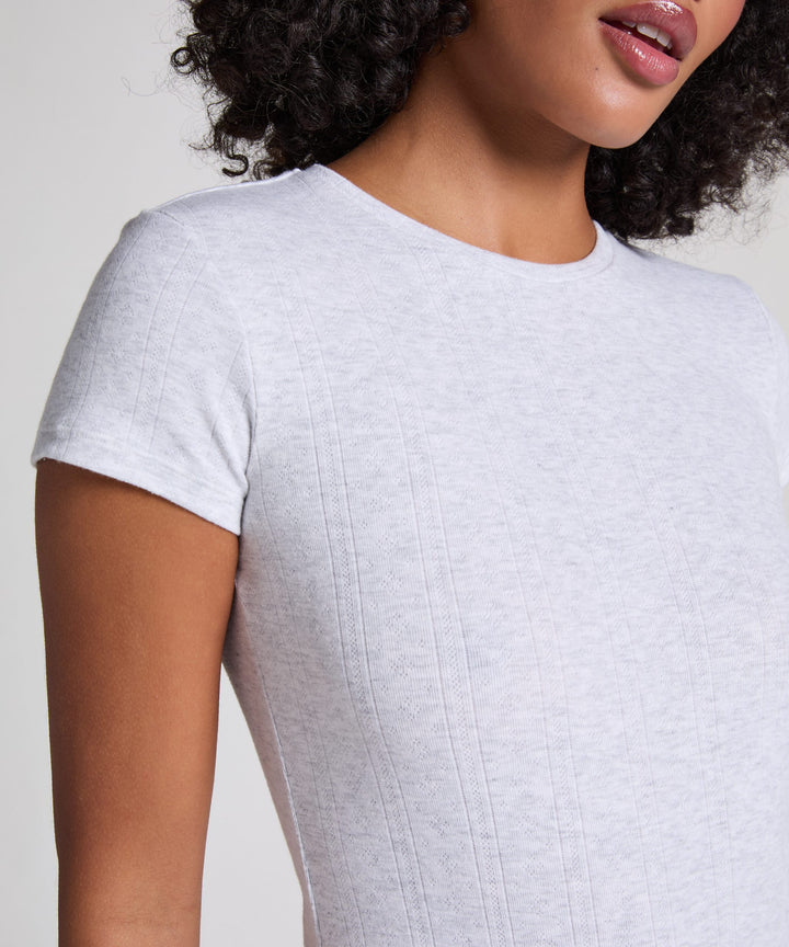 Pointelle Top - White Grey Melee