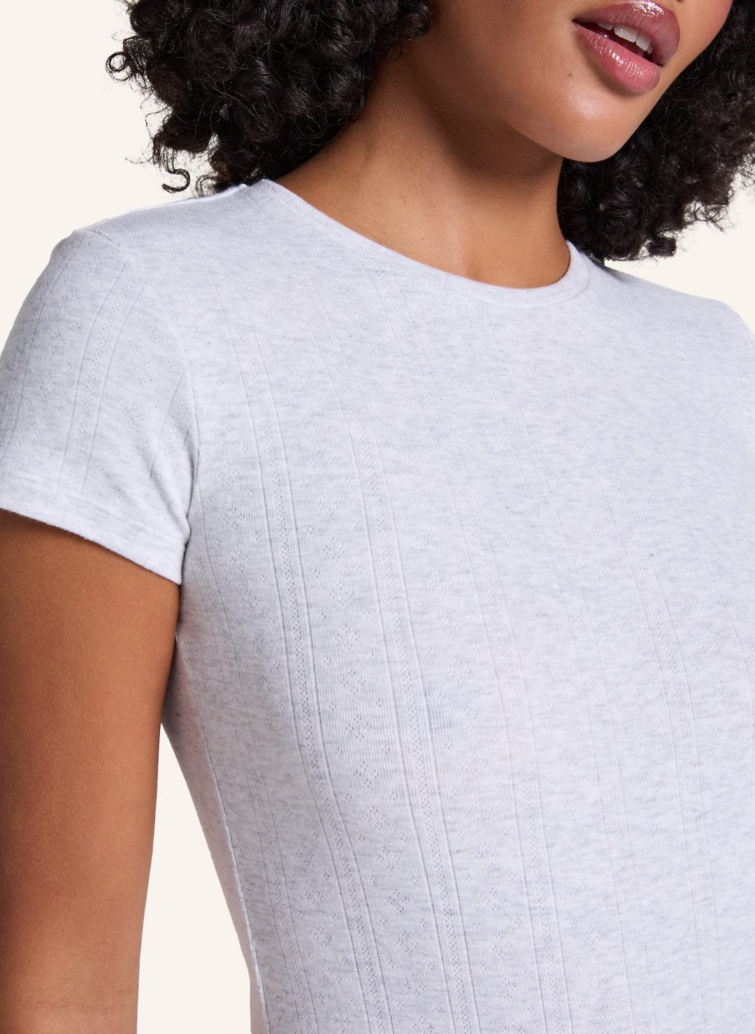 Pointelle Top - White Grey Melee