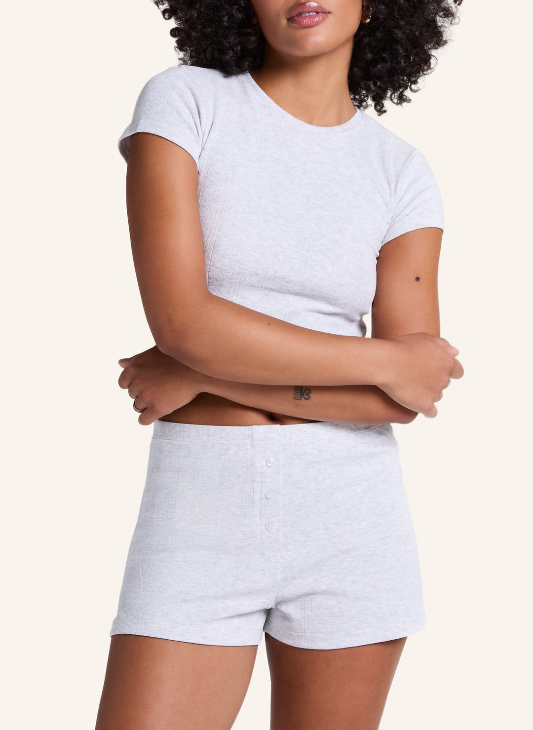 Pointelle shorts - White Grey Melee