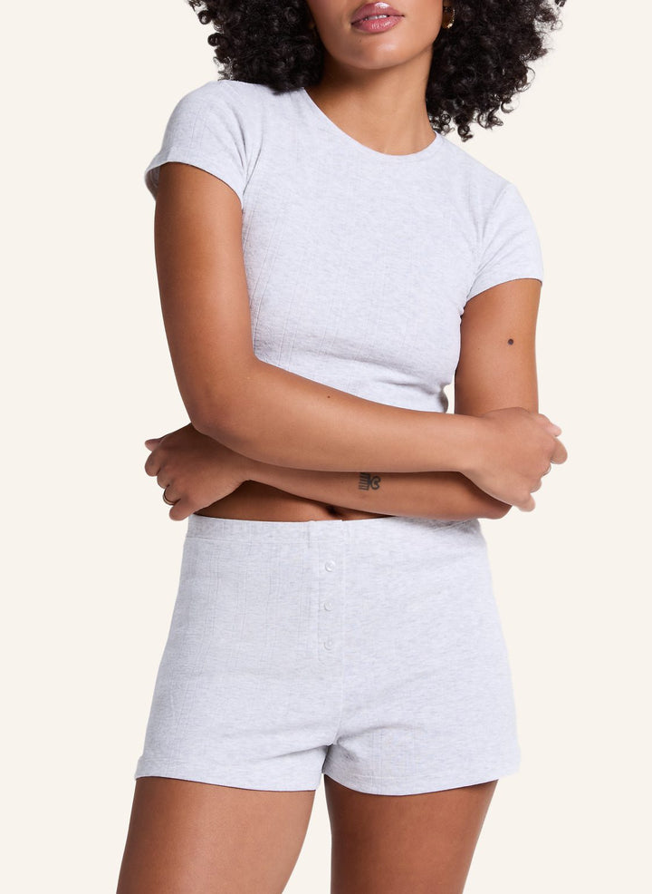 Pointelle shorts - White Grey Melee