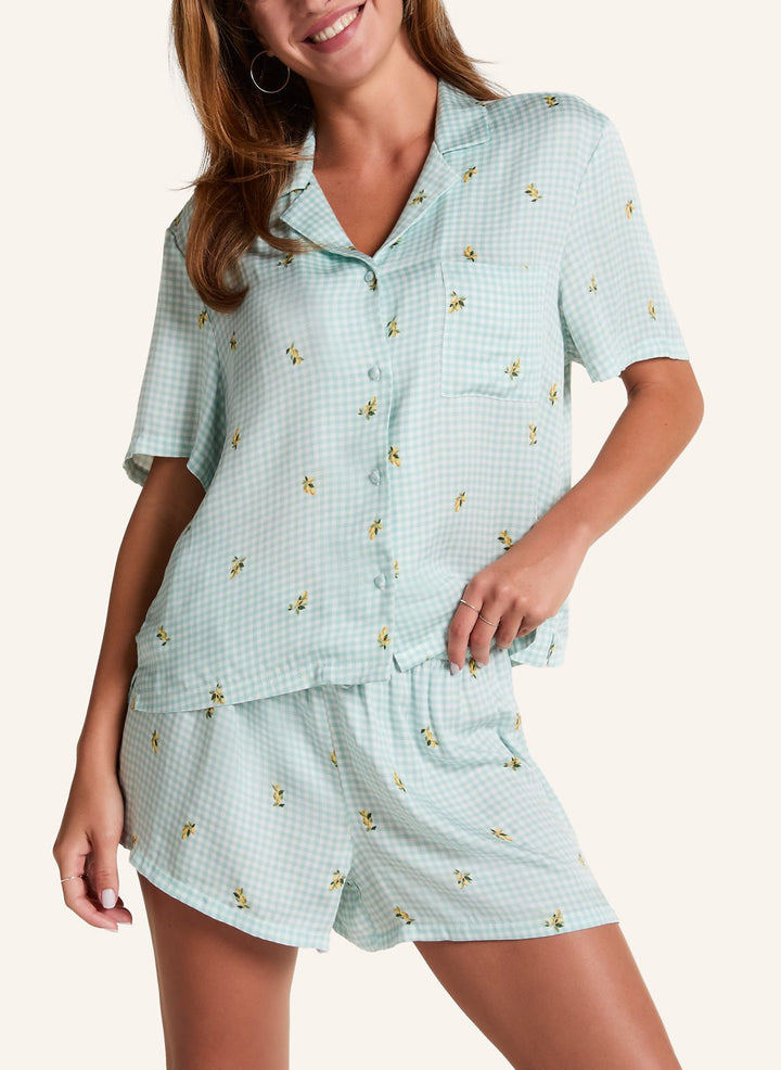 Short Viscose Check Print - Hkm Green